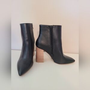 ShuShop Black Ankle Boots with Tan Heel